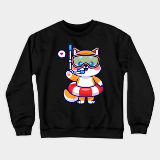 Cute Shiba Inu Dog Snorkeling And Waving Hand Cartoon Crewneck Sweatshirt